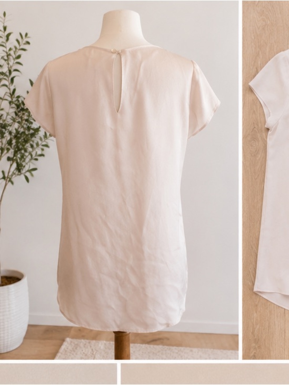 Cuyana 100% Silk Short Sleeve Blouse – Blush / Light Nude – Medium - Picture 2 of 3